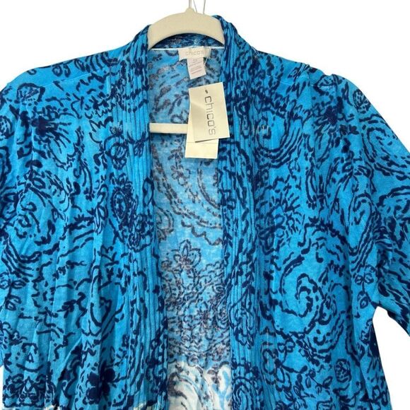 New with tags Chico linen blend cardigan sz 2 M PAISLEY CARDIGAN BLUE 570080788 - Picture 3 of 16